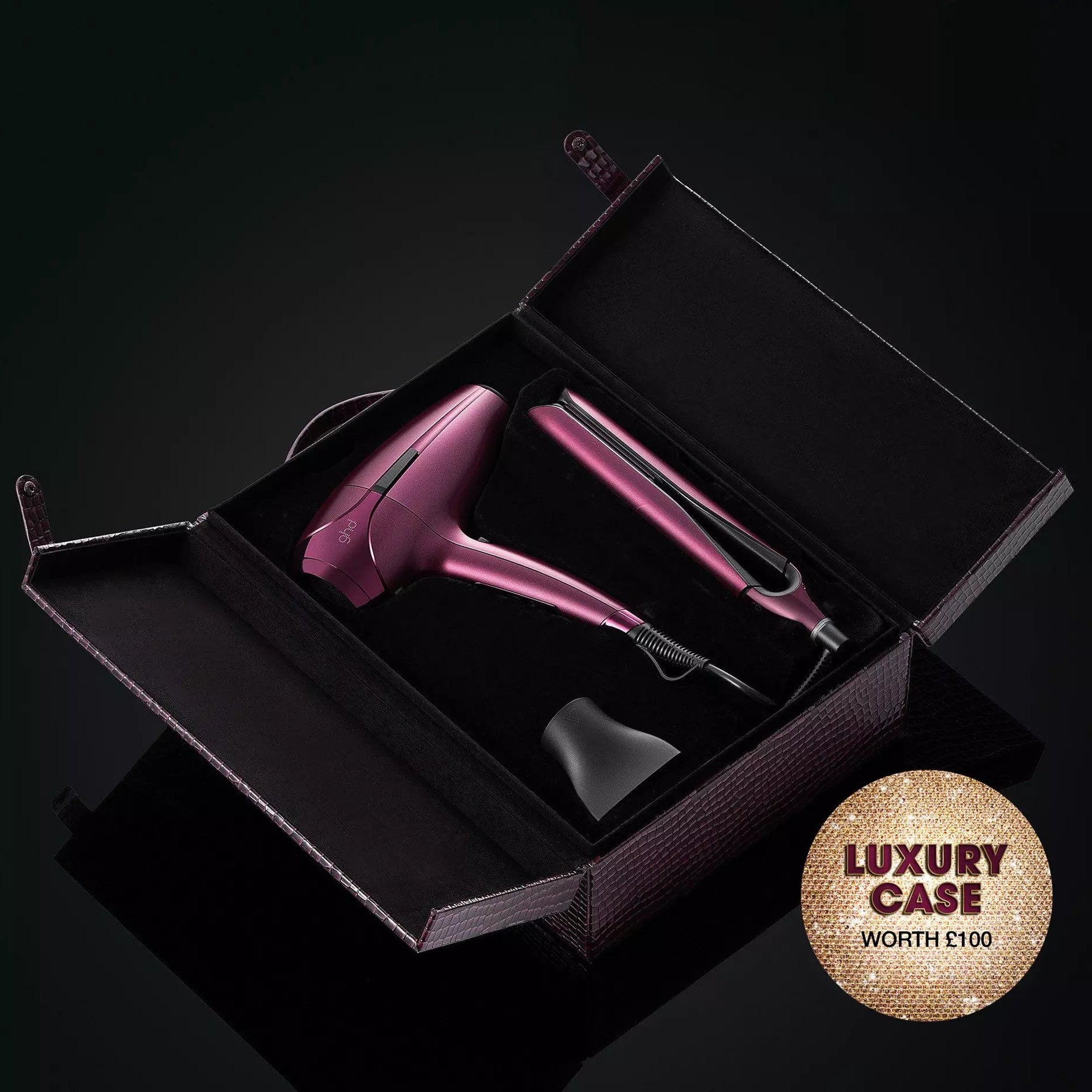NEW GHD DELUXE HELIOS HAIR DRYER AND CHRONOS STRAIGHTENER GIFT SET IN CHERRY CHIC